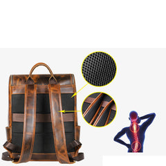 Leather Mens Satchel Backpack 15.6'' Laptop Rucksack Vintage School Backpack For Men