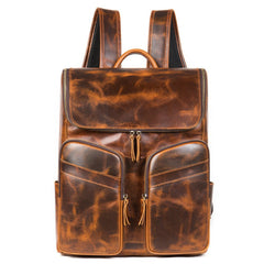 Leather Mens Satchel Backpack 15.6'' Laptop Rucksack Vintage School Backpack For Men