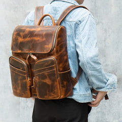 15.6'' Leather Mens Satchel Backpack Laptop Rucksack Vintage School Backpack For Men