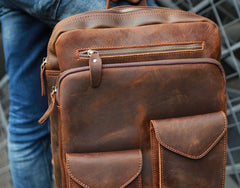 Cool Brown Leather Mens Backpack Travel Backpacks Laptop Backpack for men - iwalletsmen