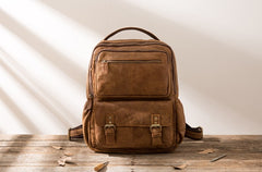 Brown Mens Leather Backpacks Travel Backpacks Laptop Backpack for men - iwalletsmen