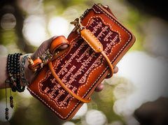 Handmade Leather Mens Tibetan Chain Biker Wallet Cool Leather Wallet Long Clutch Wallets for Men
