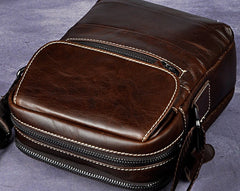 Cool Small Coffee Leather Mens Side Bag Messenger Bag Shoulder Bag for Men - iwalletsmen