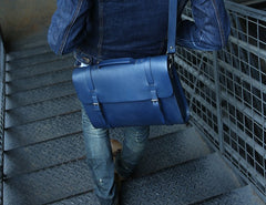 Blue Leather Mens Briefcase Messenger Bag Handbag Shoulder Bag for men - iwalletsmen