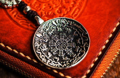 Handmade Leather Tibetan Tooled Mens billfold Wallet Cool Chain Wallet Biker Wallet for Men