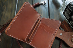 Handmade Leather Biker Wallet Mens Cool billfold Chain Wallet Trucker Wallet with Chain