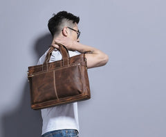 Cool Coffee Leather Mens Briefcases Work Bag Laptop Bag Business Bag for Men - iwalletsmen