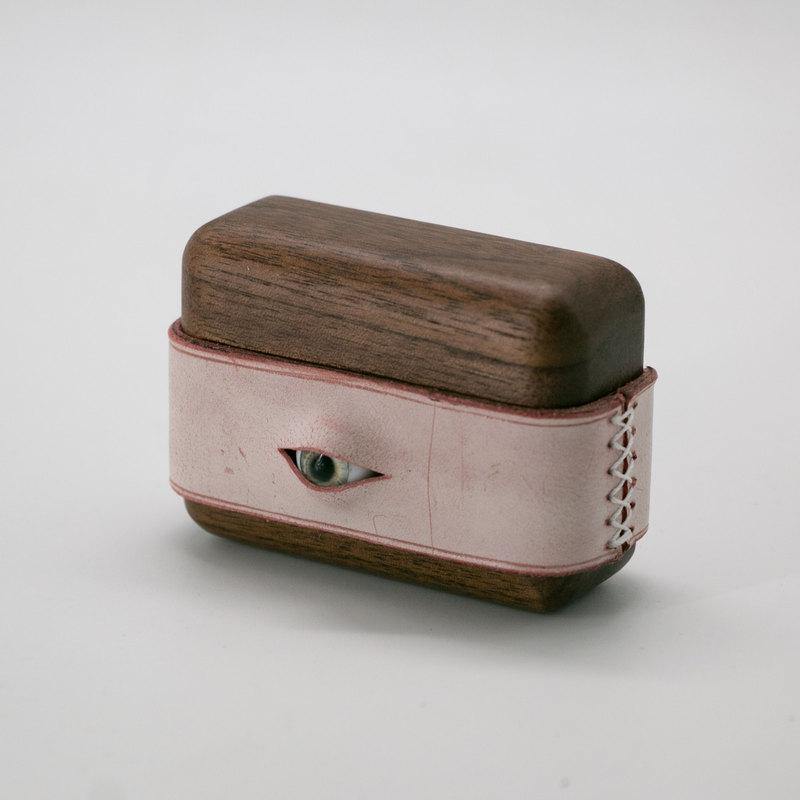Handmade Pink Leather Coffee Wood AirPods Pro Case with Eye Custom Leather AirPods Pro Case Airpod Case Cover - iwalletsmen