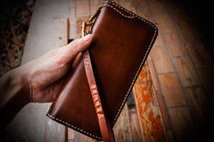 Handmade Leather Mens Chain Biker Wallet Cool Leather Wallet Long Clutch Wallets for Men