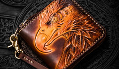 Handmade Leather Tooled Eagle Mens billfold Wallet Cool Leather Wallet Slim Wallet for Men