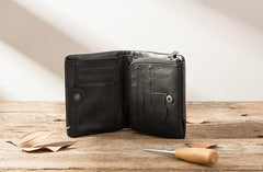 Black Leather Mens Small Wallets Trifold Vintage billfold Wallet for Men - iwalletsmen