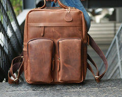 Cool Brown Mens Leather Backpack Travel Backpacks Laptop Backpack for men - iwalletsmen