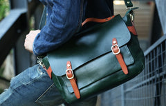 Green Leather Mens Briefcase Messenger Bag Handbag Shoulder Bag for men - iwalletsmen
