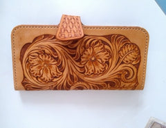 Handmade Leather Tooled Floral Mens Long Wallet Cool Long Wallet for Men - iwalletsmen