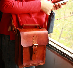 Handmade Vintage Brown Leather Mens School Shoulder Bags Messenger Bag for Men - iwalletsmen