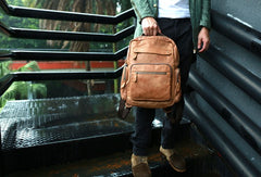 Cool Brown Mens Leather Backpack Travel Backpacks School Backpacks for men - iwalletsmen