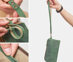 Cool Leather Mens Wristlet Wallet Vintage Clutch Zipper Wallet for Men - iwalletsmen
