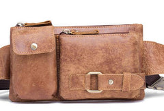 GENUINE LEATHER MENS SMALL WAIST BAG HIP PACK BELT BAGs FANNY PACK BUMBAG FOR MEN - iwalletsmen