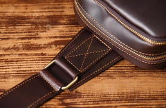 Handmade Leather Mens Cool Chest Bag Sling Bag Crossbody Bag Travel Bag Hiking Bag for men