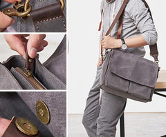 Mens Canvas Gray Cool Side Bag Messenger Bag Canvas Shoulder Bag for Men - iwalletsmen