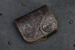 Handmade Leather Floral Mens Cool Biker Wallet Leather Wallet Men billfold Wallets Bifold for Men