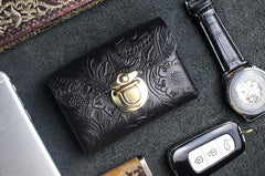 Handmade Leather Floral Mens Cool billfold Wallet Card Holder Small Card Slim Wallets for Men