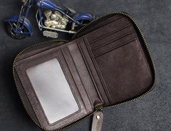 Handmade Leather Mens Cool Slim Leather Wallet Men Zipper billfold Wallets Bifold for Men
