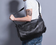 Cool Black Leather Mens Weekender Bag Travel Bags Shoulder Bags for men - iwalletsmen