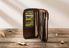 Cool Leather Mens Coffee Long Zipper Clutch Wallet Long Wallet for Men - iwalletsmen