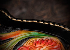 Handmade Leather Black Mens Tooled Skull Chain Biker Wallet Cool Leather Wallet Long Clutch Wallets for Men