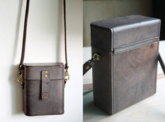 Handmade Brown Leather Mens Small Box Bag Shoulder Bag Messenger Bags for Men - iwalletsmen