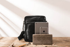 Cool Black Small Leather Mens Shoulder Bags Messengers Bag for Men - iwalletsmen