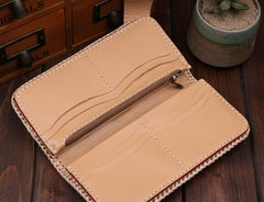 Handmade Mens Cool Tooled Floral Leather Chain Wallet Biker Trucker Wallet with Chain