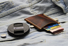 Leather Mens Slim Front Pocket Wallets Coffee Leather Cards Wallet for Men - iwalletsmen