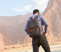 Cool Canvas Gray Mens Backpack Canvas Travel Bag Canvas School Bag for Men - iwalletsmen