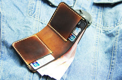 Vintage Coffee Leather Mens Slim Small Wallet Leather Bifold Wallets for Men - iwalletsmen