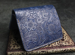 Handmade Leather Floral Mens Cool Slim Leather Wallet Men billfold Wallets Bifold for Men