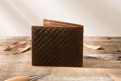 Cool Leather Mens Briaded Small Wallet Bifold Vintage Slim billfold Wallet for Men - iwalletsmen