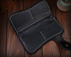 Handmade Mens Cool Tooled Zhong Kui demon Leather Chain Wallet Biker Trucker Wallet with Chain