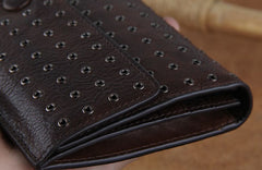 Genuine Leather Mens Cool Long Leather Wallet Zipper Clutch Wristlet Wallet for Men