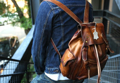 Handmade Cool Leather Mens Backpack Travel Backpacks Laptop Backpack for men - iwalletsmen