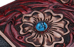 Handmade Leather Small Tooled Floral Mens billfold Wallet Cool Chain Wallet Biker Wallet for Men