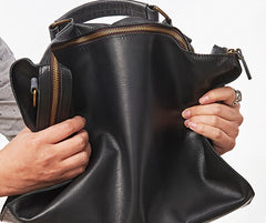 Mens Black Leather Large Briefcase Handbag Work Bag Business Bag for Men - iwalletsmen