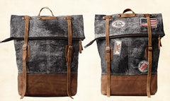Cool Canvas Leather Gray Travel Bag Mens Backpack Canvas Canvas School Bag for Men - iwalletsmen