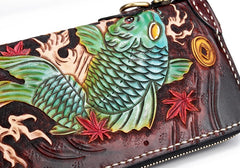 Handmade Leather Carp Mens Chain Biker Wallet Cool Leather Wallet Long Phone Wallets for Men