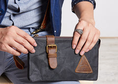 Cool Canvas Leather Mens Clutch Wallet Zipper Wristlet Bag Purse for Men - iwalletsmen