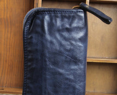 Handmade Genuine Leather Mens Cool Long Leather Wallet Zipper Clutch Wristlet Wallet for Men