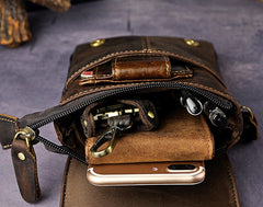 Mens Leather Small Side Bag COURIER BAGs Waist Pouch Holster Belt Case Belt Pouch for Men - iwalletsmen