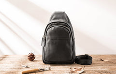 Leather Mens Black Sling Bag Sling Shoulder Bag Sling Backpack for men - iwalletsmen