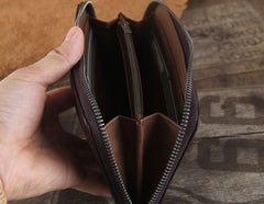 Genuine Leather Mens Cool Long Leather Wallet Zipper Clutch Wristlet Wallet for Men